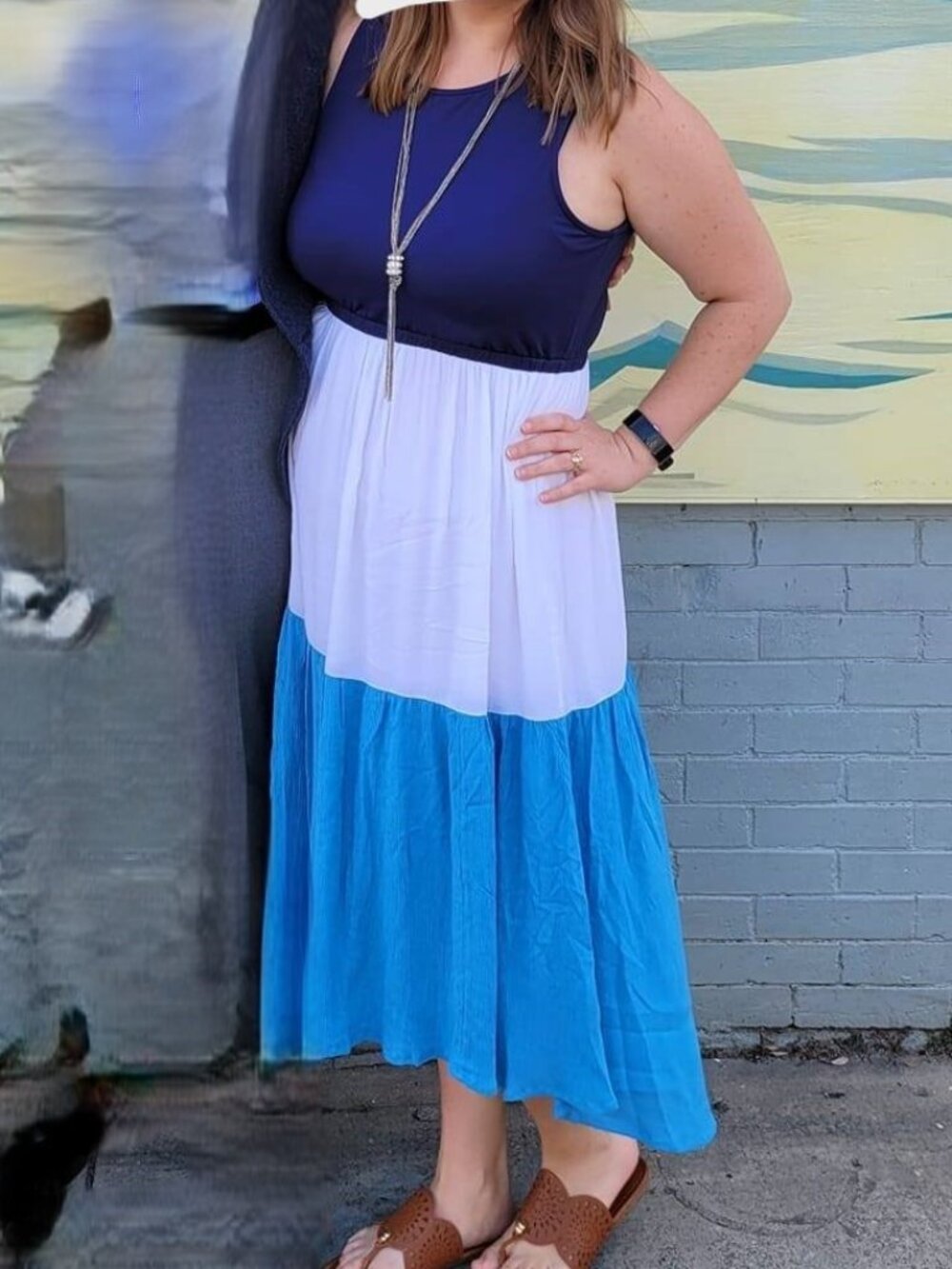 Colorblock Summery Dress in Navy, White & Blue